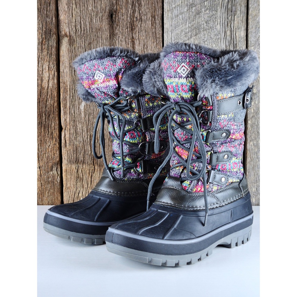 Kids Winter Snow Boots Dream Pairs Grey Multi Faux Fur Size 4